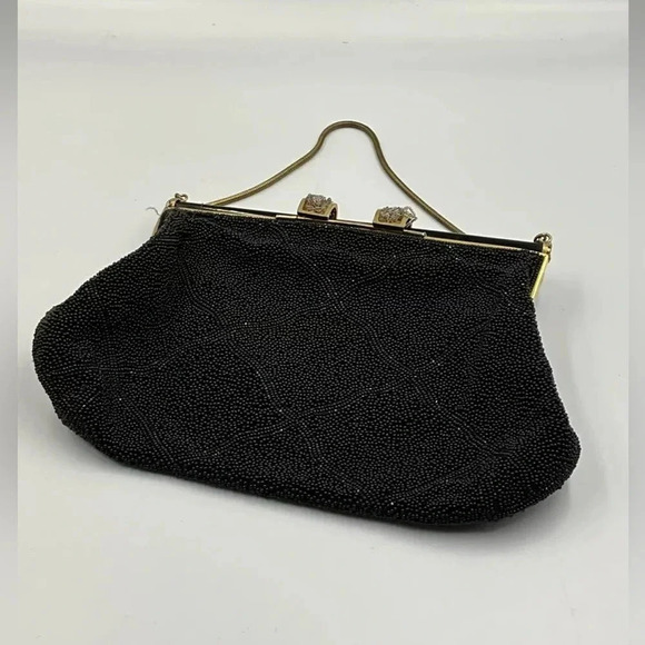 Vintage Walborg Black Beaded Purse/Clutch with Jeweled Clasp - Picture 3 of 5